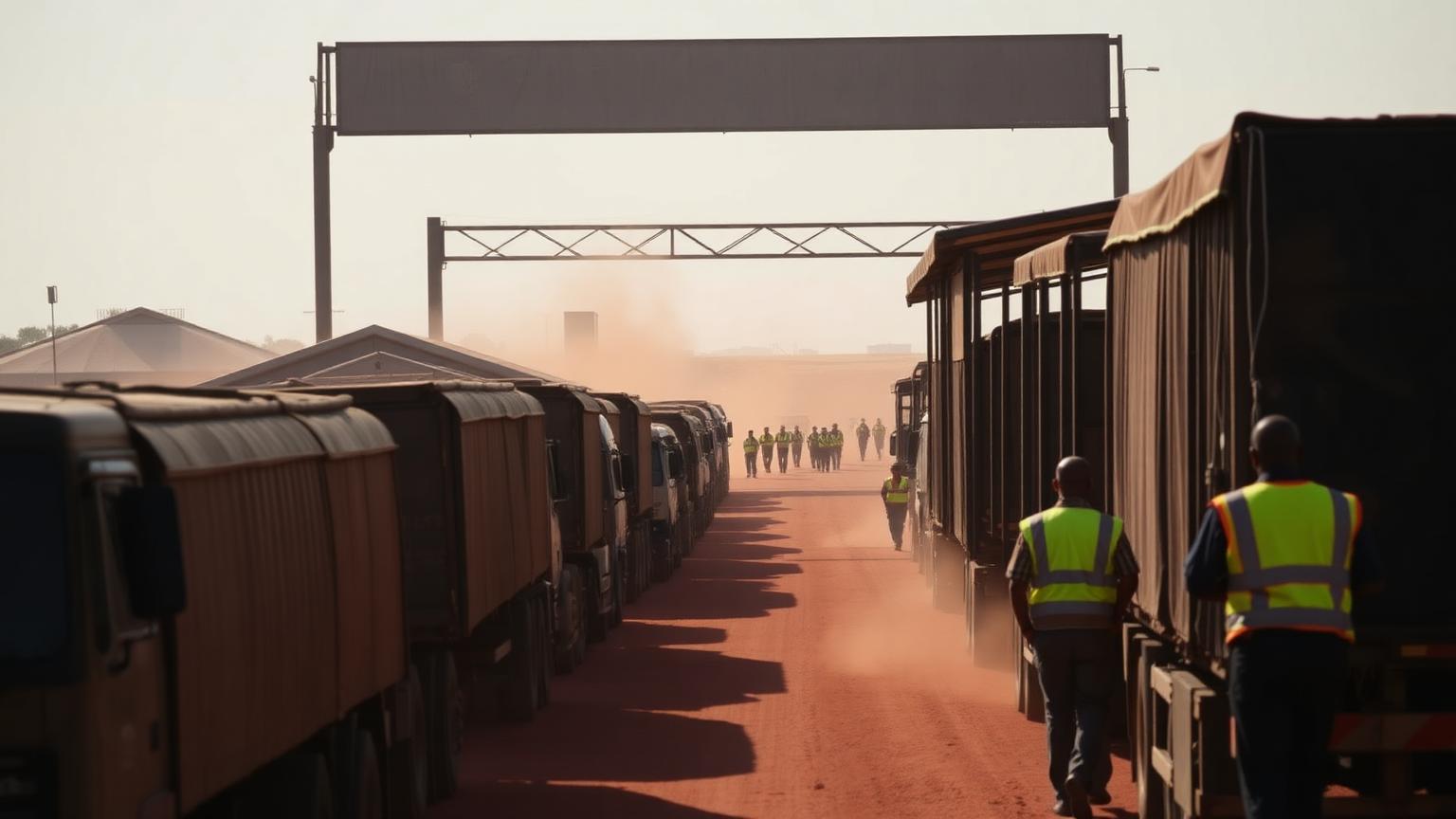 Haulage trucks queueing for clearance at the Zambia and DRC border post