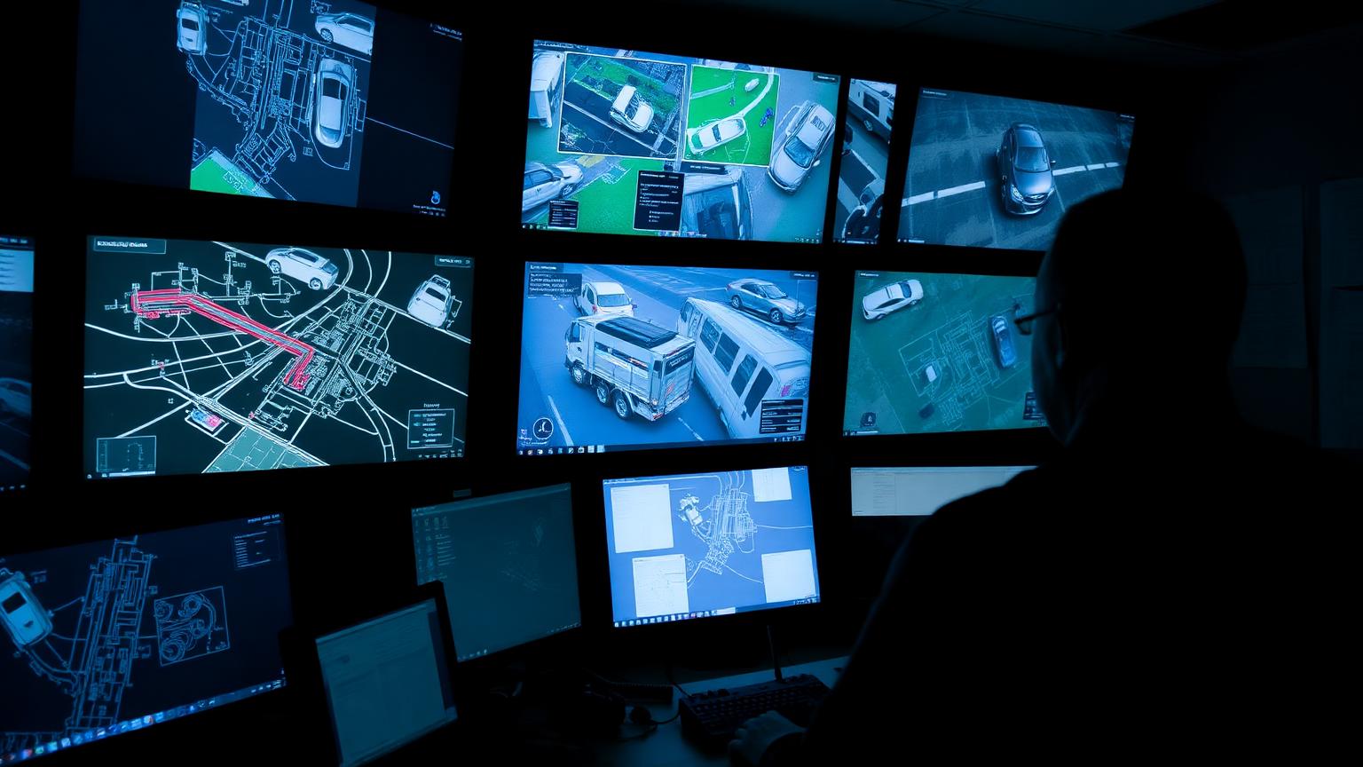 Eagle Star Group control room with live convoy tracking and CCTV screens