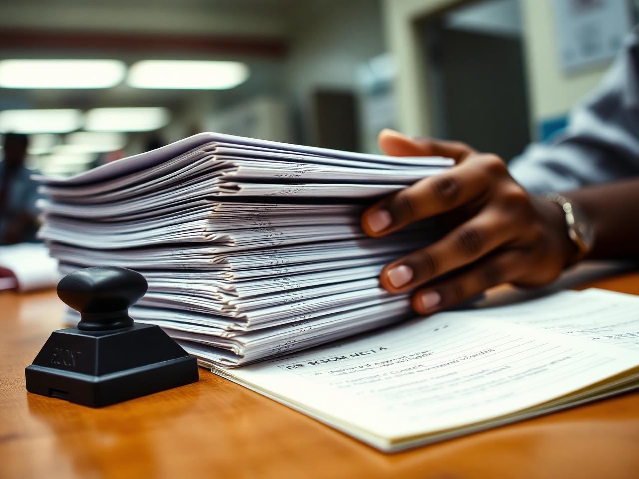 Export documentation checked at a customs counter on the Zambia and DRC frontier